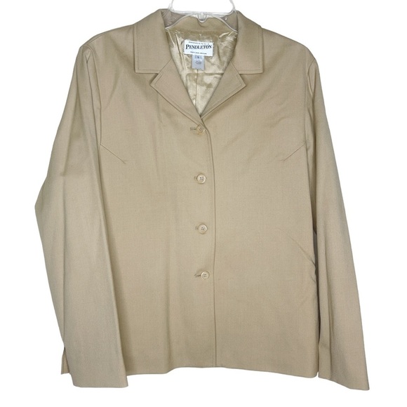 Pendleton Vintage Tan Button Down Wool Blend Blazer Jacket Women's Large - Picture 1 of 8